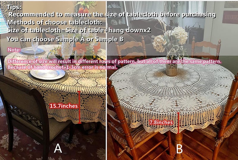 USTIDE 60 inch White Crochet Cotton Lace Tablecloth Elegant Floral Round Table Cloth Lace Dining Table Covers Kitchen Home Decor - Image 2